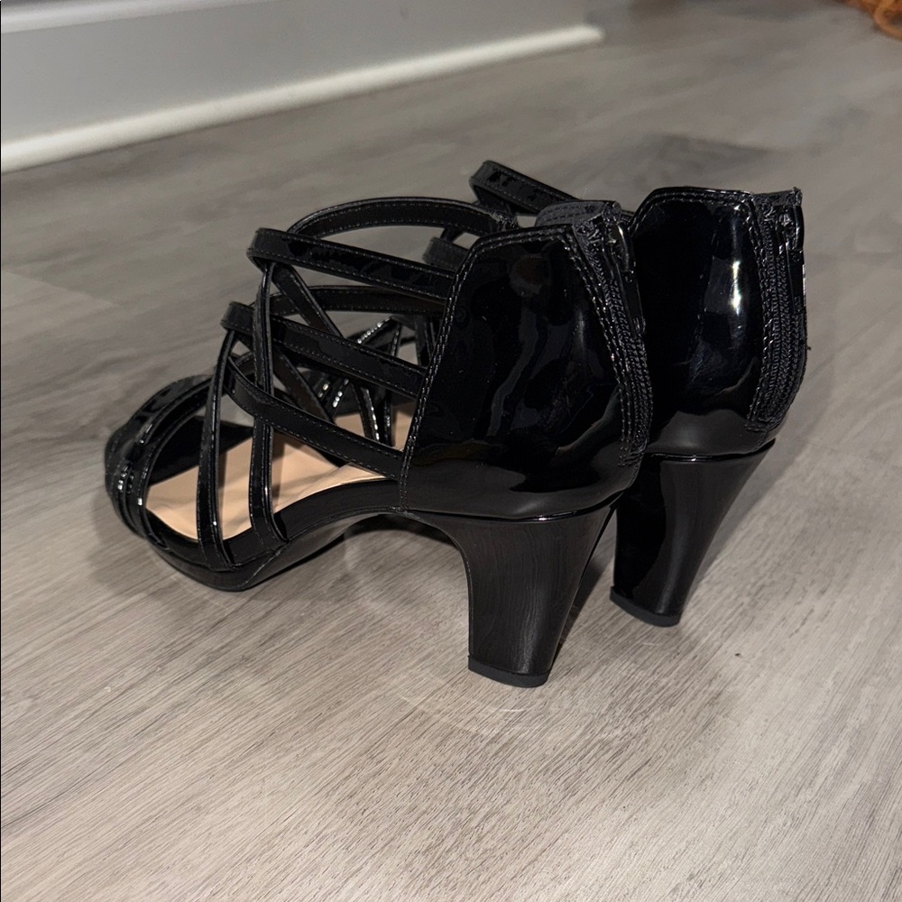 Easy Street Black Patent Heeled Strappy Sandals - Picture 3 of 3
